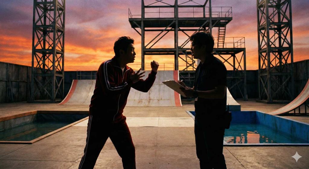 夕焼けの中の二人の対話