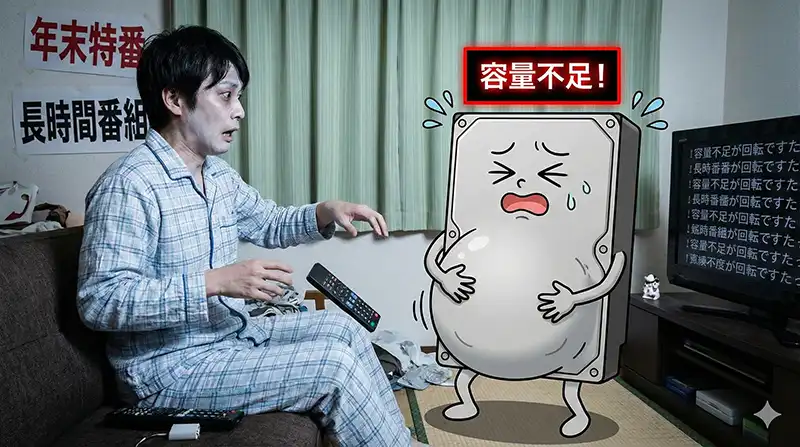 容量不足の恐怖：HDDが満腹で悲鳴（ギャグ写真風）