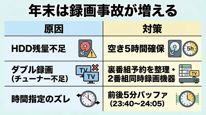録画できない原因トップ3：処方箋つき早見表（図解）