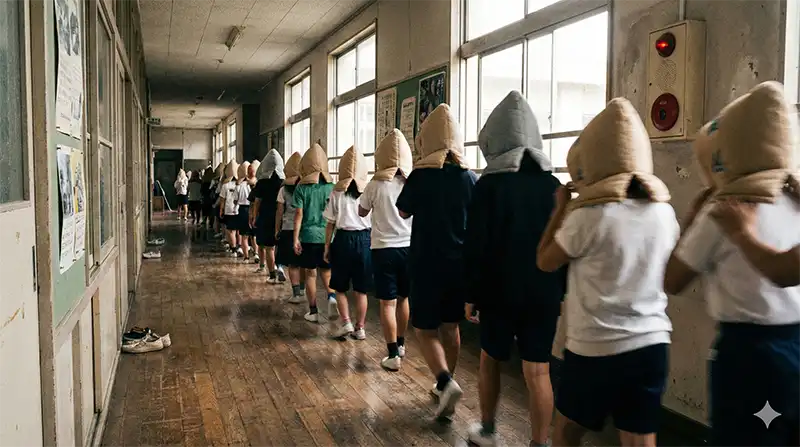 学校の防災訓練_防災頭巾の記憶