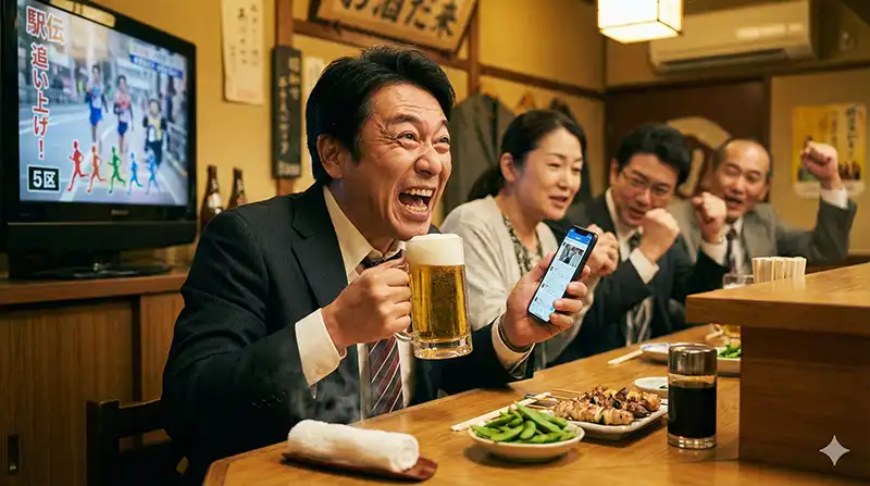 居酒屋で帝京の追い上げに沸く視聴者（ギャグ写真的）