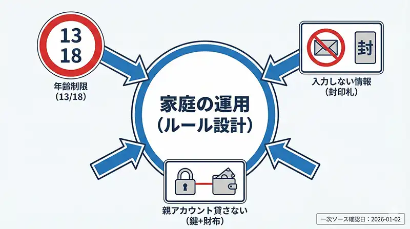 年齢制限の先にあるのは運用：家庭の交通ルール（図解）