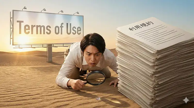 砂漠でコンタクトを探す＝利用規約を読む地獄（写真的ギャグ）