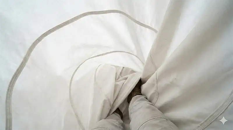 避難シューター内部_白い布と螺旋降下