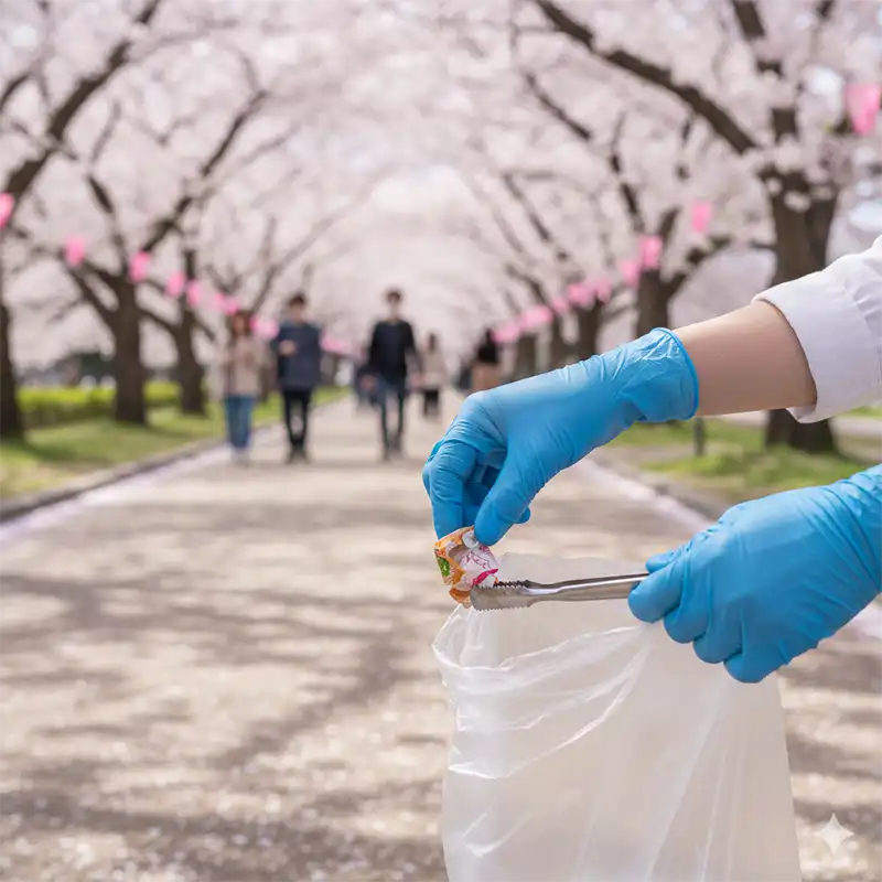 花見マナー_ゴミ拾いと静かな散歩