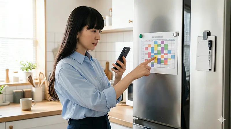 日本代表のトーナメント表を確認する様子